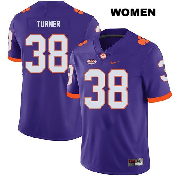 Women's Clemson Tigers #38 Elijah Turner Stitched Purple Legend Authentic Nike NCAA College Football Jersey EDN1846XS